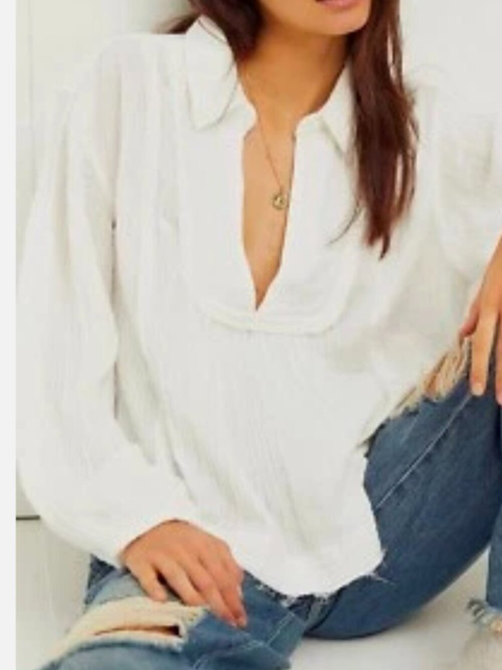 We The Free/Free People Boho Oversized Blouse with Frayed Trim Size L/XL